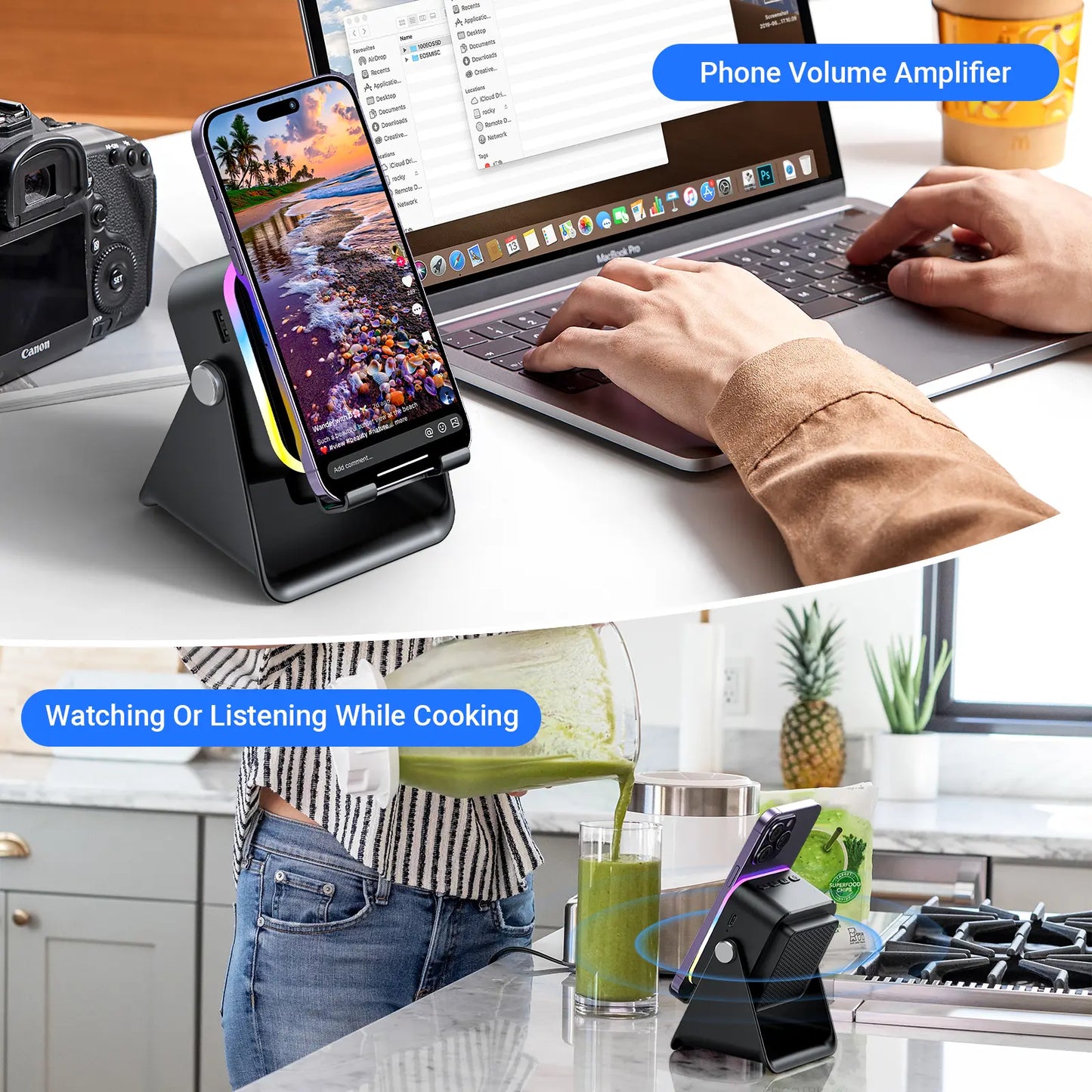 🏆Flash Sale⚡ Newly Upgraded! 🏆Wireless Speaker Phone Stand | 360° LED Universal Holder-HZ
