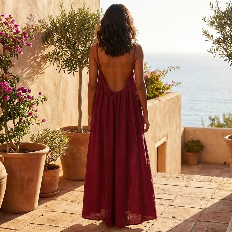 Women's Solid Color Cami Lounge Dress, Elegant Sleeveless Long Dress for Summer, Ladies Sleepwear for Indoor Wear-A11