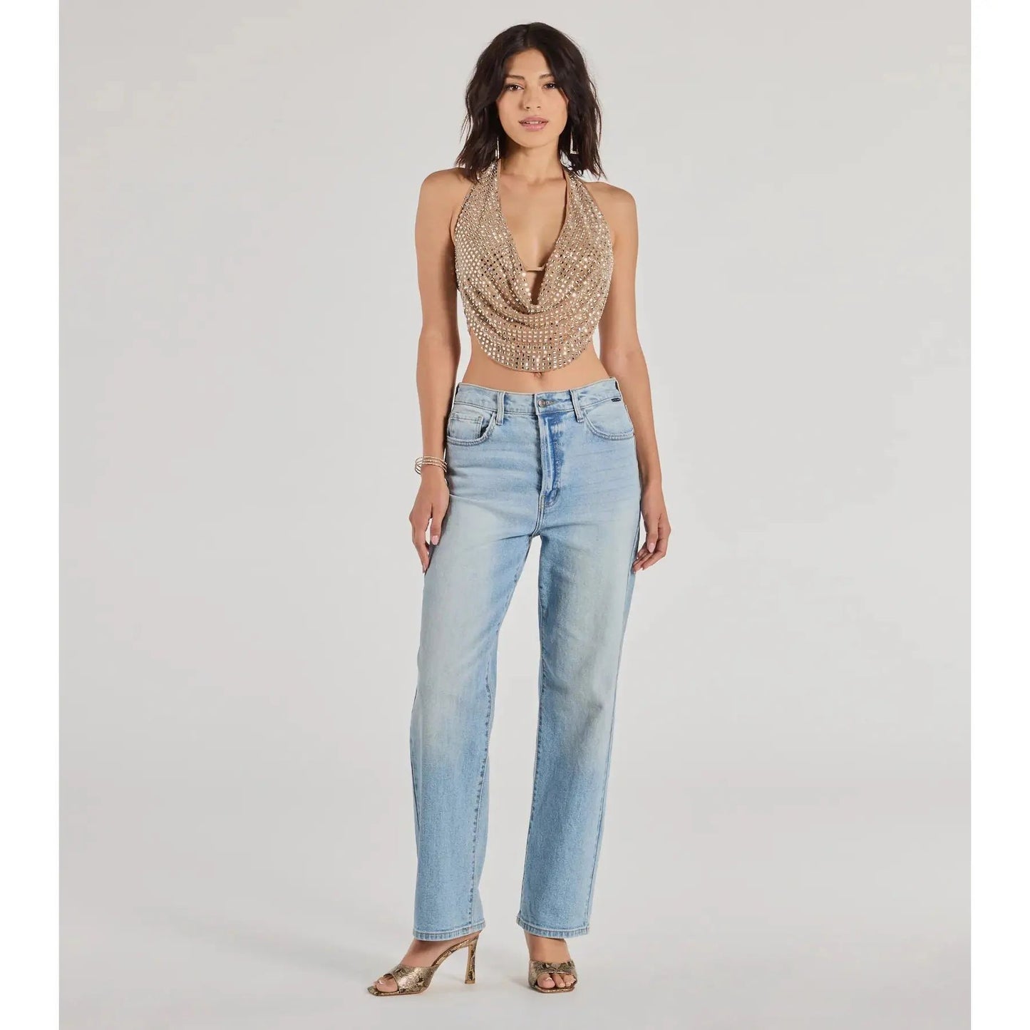 🏆Flash Sale⚡ Newly Upgraded! 🏆- Cropped Rhinestone Halter Top - YTY5