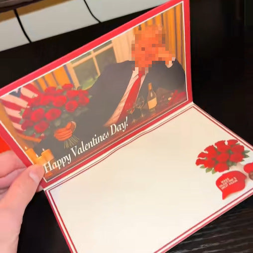 👑Trump Valentines Card - Funny Card for Republicans with Red Roses and Wine Bottle Design-A01