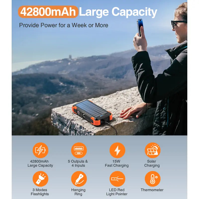 🏆Flash Sale⚡ 100K+ SOLD! 🏆42800 mAh Solar Charger Power Bank Wireless Charger-A01