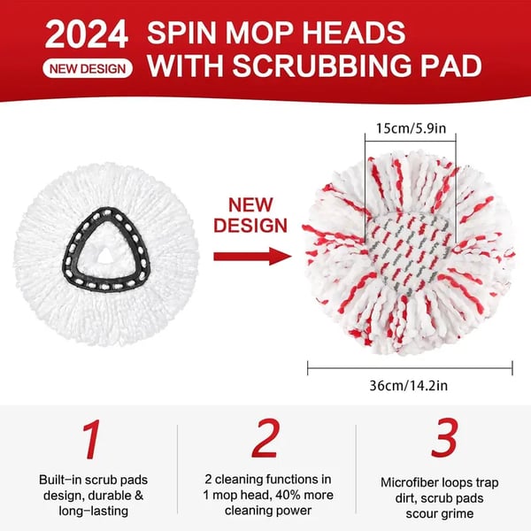 🔥3 Pack Spin Mop Heads with Scrubbing Pad - 2026 Upgraded 2-in-1 Mop Head for O-Cedar EasyWring 1-Tank System. Built-in Scrub Pads for Stuck-on-A01