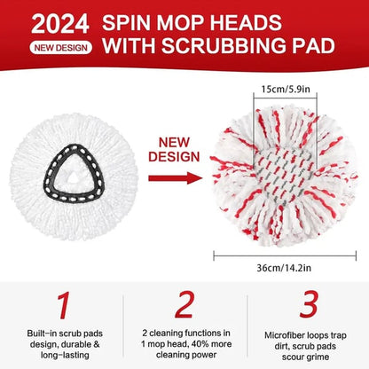 🔥3 Pack Spin Mop Heads with Scrubbing Pad - 2026 Upgraded 2-in-1 Mop Head for O-Cedar EasyWring 1-Tank System. Built-in Scrub Pads for Stuck-on-A01