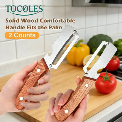 ⚡Crazy-Sale⚡60k-Sold⚡Wooden-Handled Stainless Steel Sharp Peeler with Built-In Bottle Opener for Fruits -A01
