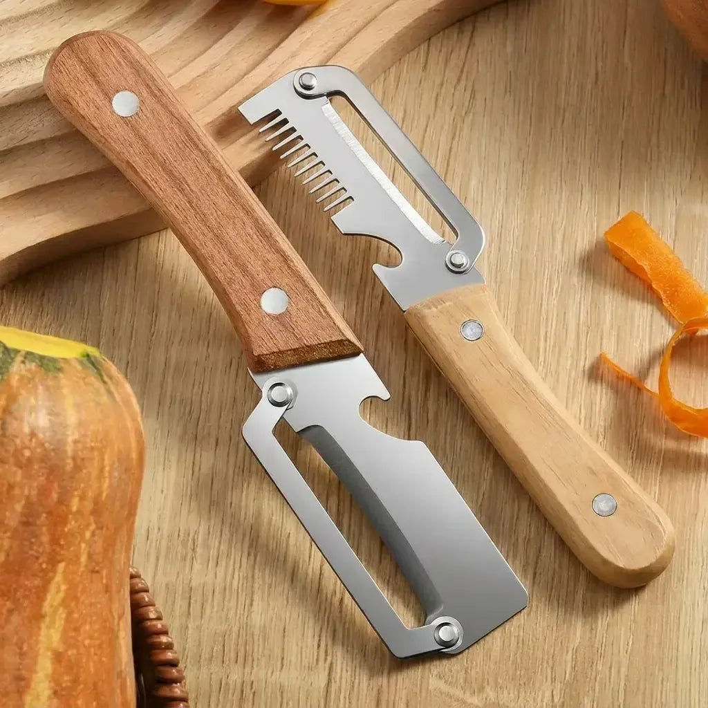 ⏰️Flash-Sale⚡Wooden-Handled Stainless Steel Sharp Peeler with Built-In Bottle Opener for Fruits & Vegetables⚡-YTY5