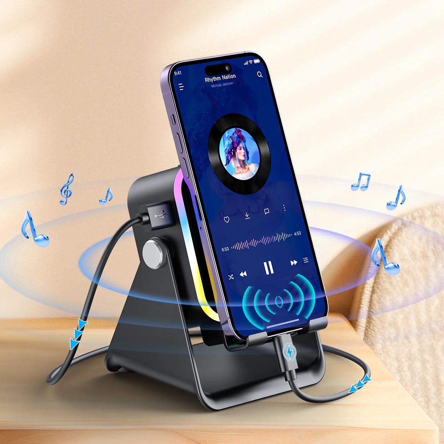 🏆Flash Sale⚡ Newly Upgraded! 🏆Wireless Speaker Phone Stand | 360° LED Universal Holder-HZ