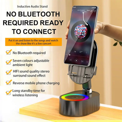 🏆Wireless Induction Audio Bluetooth Speaker 5in1 Cellphone Holder USB Emergency Rechargeable (5000mAh)  🏆-A11