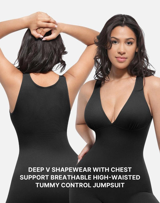 🎉Last Day Promotion 60% OFF💞Deep V Shapewear with Chest Support Breathable High-Waisted Tummy Control Jumpsuit-ZDQ8