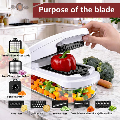 Vegetable Chopper,15-in-1 Multifunctional Food Chopper,Professional Onion Chopper with 8 Blades,Vegetable Cutter with Container for Salad,Potato,Carrot,and Garlic; Essential Kitchen Tool-A01