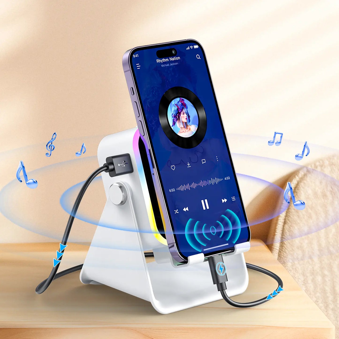 🏆Flash Sale⚡ Newly Upgraded! 🏆Wireless Speaker Phone Stand | 360° LED Universal Holder-HZ