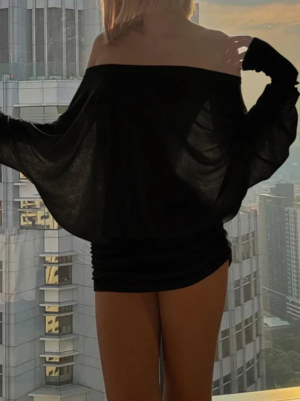 🔥First 100:2nd Item 60%Off🔥Women's Solid Off-The-Shoulder Long Sleeve Dress-ZDQ8
