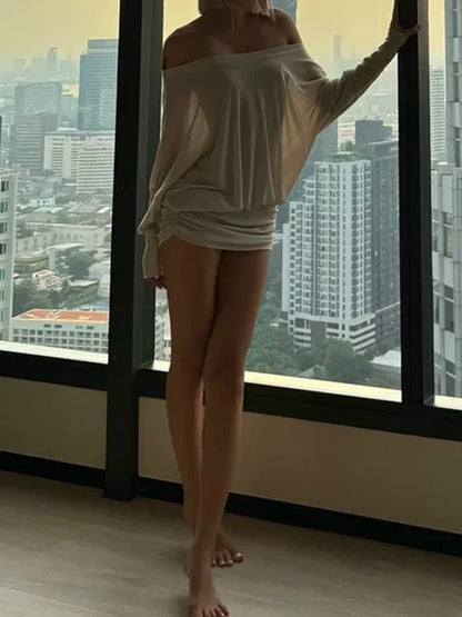 🔥First 100:2nd Item 60%Off🔥Women's Solid Off-The-Shoulder Long Sleeve Dress-ZDQ8