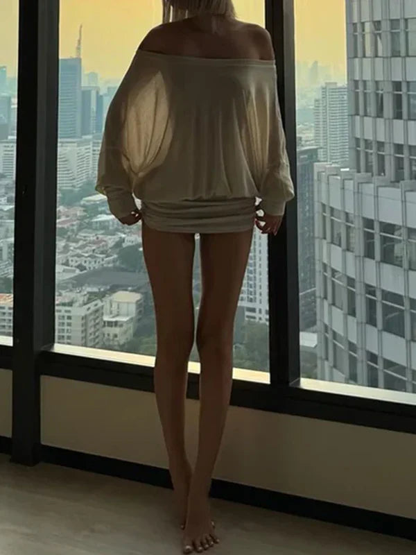 🔥First 100:2nd Item 60%Off🔥Women's Solid Off-The-Shoulder Long Sleeve Dress-ZDQ8