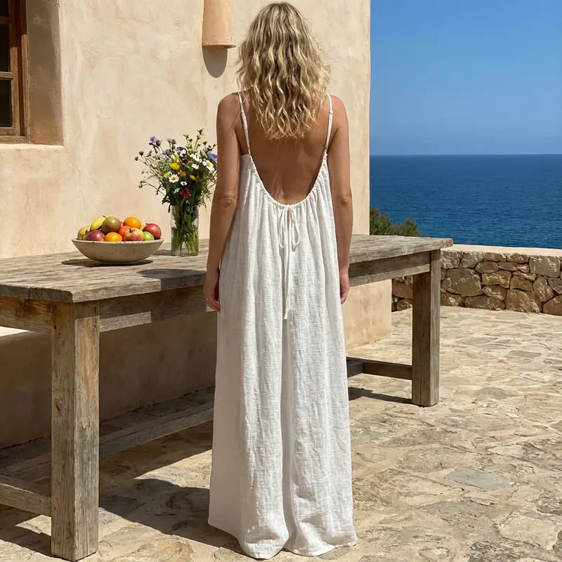 Women's Solid Color Cami Lounge Dress, Elegant Sleeveless Long Dress for Summer, Ladies Sleepwear for Indoor Wear-A11