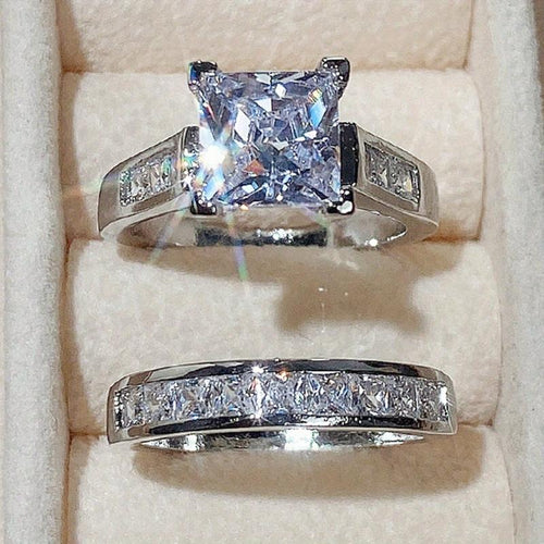 🏆Flash Sale⚡ 50K+ SOLD! 🏆2-Piece Set Fashion Sparkling Cubic Zirconia Rings for Women - Valentine's Day Gift, Wedding Anniversary, Party Jewelry, Bridal Accessory & Romantic Couple Rings-#YUN7