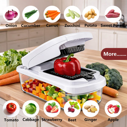Vegetable Chopper,15-in-1 Multifunctional Food Chopper,Professional Onion Chopper with 8 Blades,Vegetable Cutter with Container for Salad,Potato,Carrot,and Garlic; Essential Kitchen Tool-A01