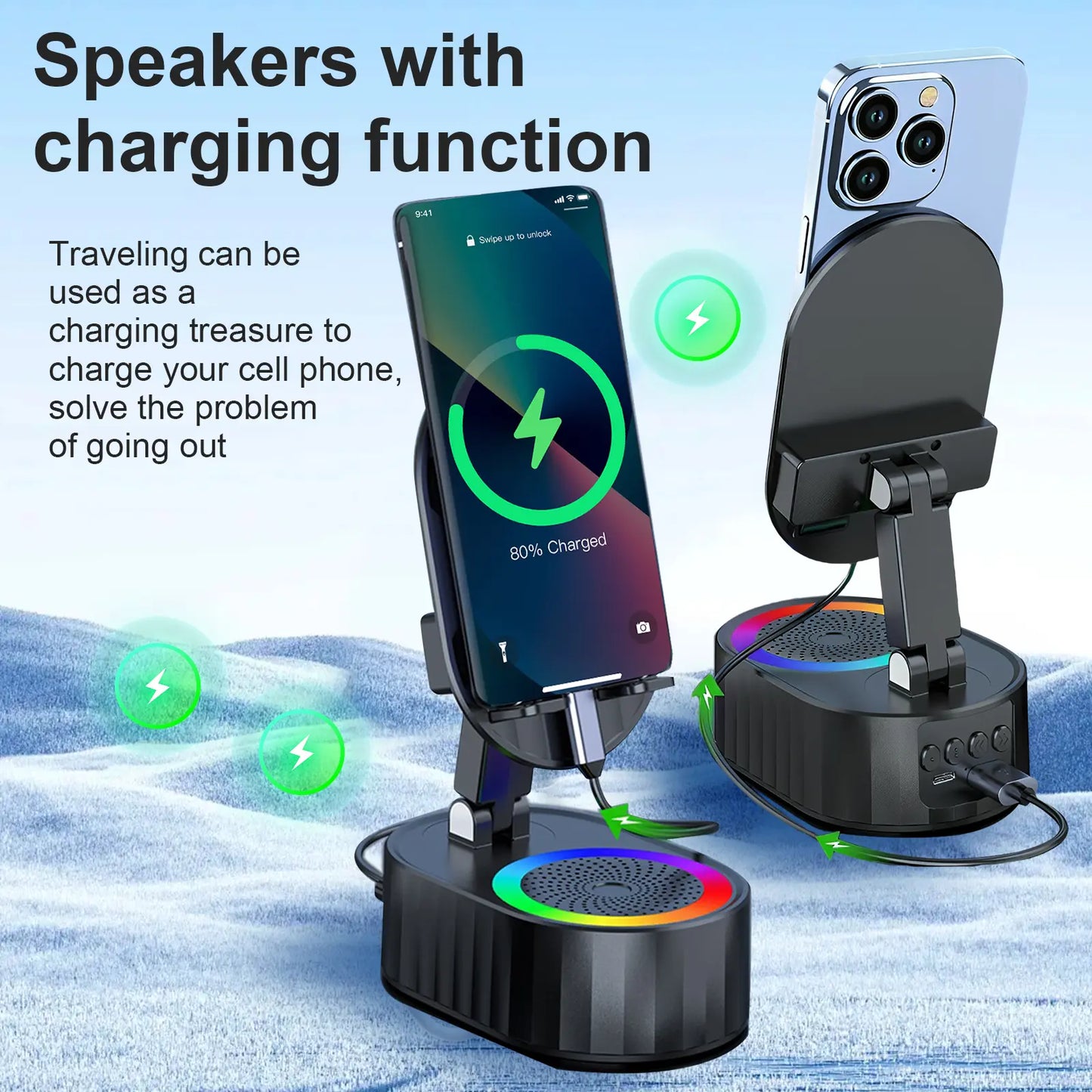 🏆Wireless Induction Audio Bluetooth Speaker 5in1 Cellphone Holder USB Emergency Rechargeable (5000mAh)  🏆-A11