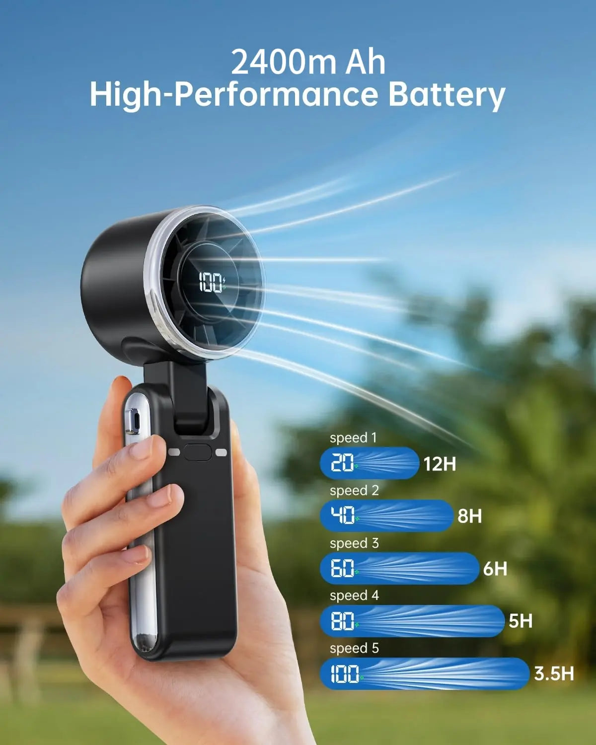 ⚡Crazy-Sale⚡60k-Sold⚡ Portable Turbo Handheld Fan: 12H Long-Life Battery for Travel & Beach-886