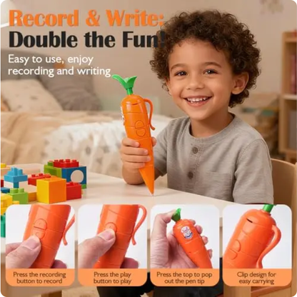 ⚡Flash-Sale⚡100k-sold⚡60-Second Voice Recorder with Playback & Audio Recorder Pen - Cute Carrot-Shaped Recorder Device, Smooth-Writing Ballpoint Pen - Fun & Creative Gift for Kids, Students, Teachers-INT