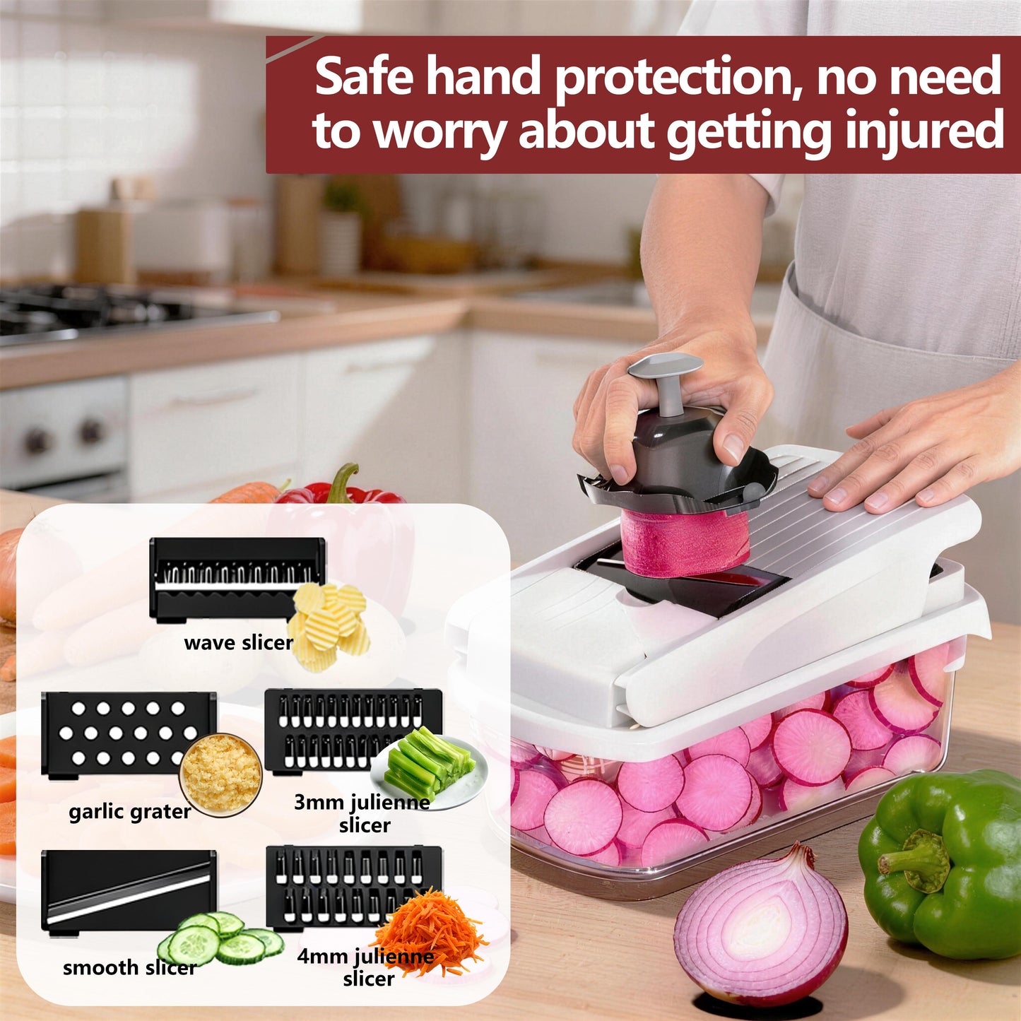 Vegetable Chopper,15-in-1 Multifunctional Food Chopper,Professional Onion Chopper with 8 Blades,Vegetable Cutter with Container for Salad,Potato,Carrot,and Garlic; Essential Kitchen Tool-A01