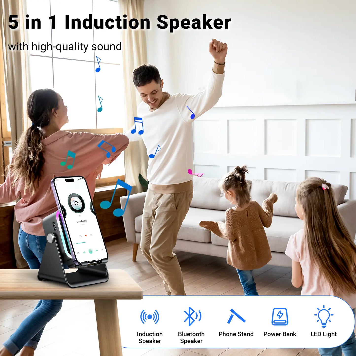 🏆Flash Sale⚡ Newly Upgraded! 🏆Wireless Speaker Phone Stand | 360° LED Universal Holder-HZ