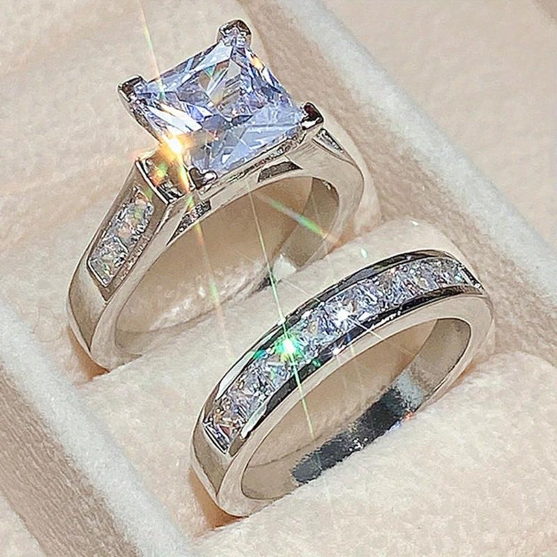 🏆Flash Sale⚡ 50K+ SOLD! 🏆2-Piece Set Fashion Sparkling Cubic Zirconia Rings for Women - Valentine's Day Gift, Wedding Anniversary, Party Jewelry, Bridal Accessory & Romantic Couple Rings-#YUN7