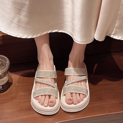🏆Flash Sale⚡ 50K+ SOLD! 🏆Bling Rhinestone Slide Sandals – Chunky Platform, Non-Slip, Beach & Indoor Wear-#YUN7