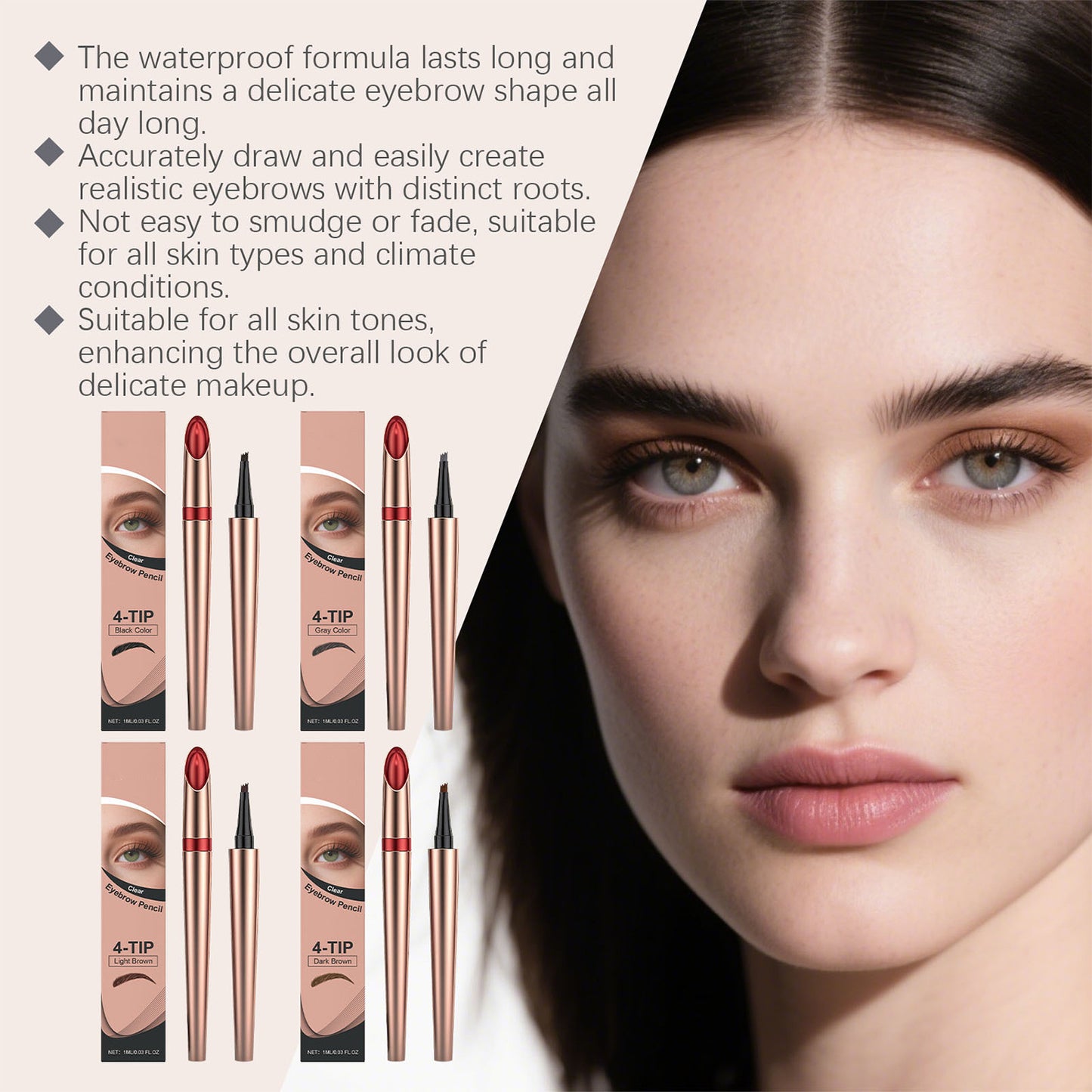 🏆Flash Sale⚡ 50K+ SOLD! 🏆Waterproof 4-Fork Eyebrow Pen – Long-Lasting, Smudge-Proof, Beginner-Friendly, Multi-Use-#YUN7