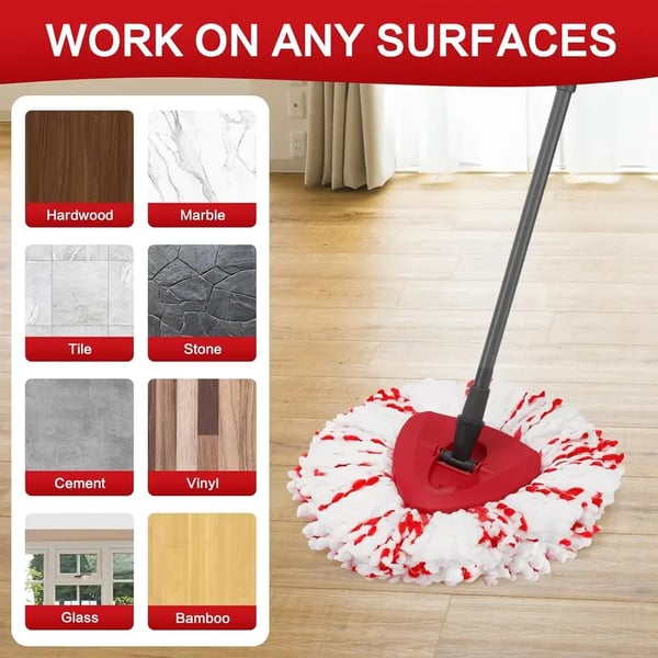 🔥3 Pack Spin Mop Heads with Scrubbing Pad - 2026 Upgraded 2-in-1 Mop Head for O-Cedar EasyWring 1-Tank System. Built-in Scrub Pads for Stuck-on-A01