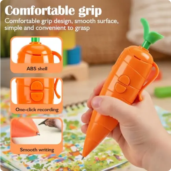 ⚡Flash-Sale⚡100k-sold⚡60-Second Voice Recorder with Playback & Audio Recorder Pen - Cute Carrot-Shaped Recorder Device, Smooth-Writing Ballpoint Pen - Fun & Creative Gift for Kids, Students, Teachers-INT