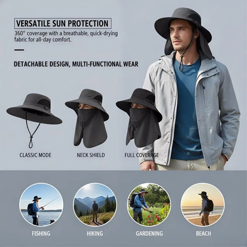 ⚡Crazy-Sale⚡60k-Sold⚡Spring/Summer Fisherman's Hat Detachable Outdoor Fishing Face Covering Neck Protection Sun Hat-A11