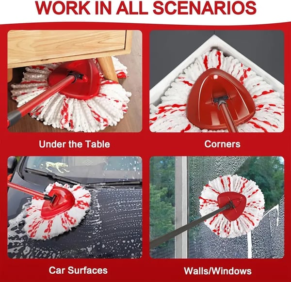 🔥3 Pack Spin Mop Heads with Scrubbing Pad - 2026 Upgraded 2-in-1 Mop Head for O-Cedar EasyWring 1-Tank System. Built-in Scrub Pads for Stuck-on-A01