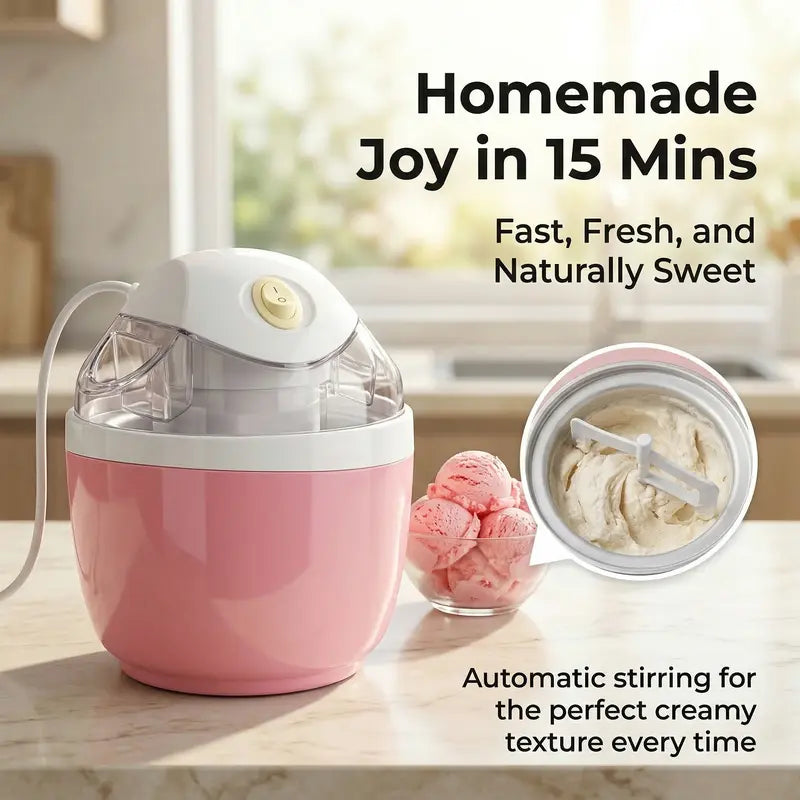 🍭Make Ice Cream in 15 Minutes! Compact Electric Ice Cream Maker with Auto Stir, Easy DIY Healthy Frozen Treats at Home, Perfect for Summer Desserts & Family Fun-A11