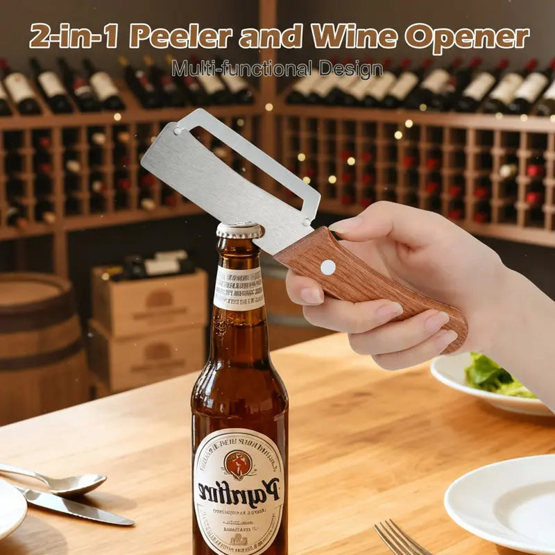 ⚡Crazy-Sale⚡60k-Sold⚡Wooden-Handled Stainless Steel Sharp Peeler with Built-In Bottle Opener for Fruits -A01