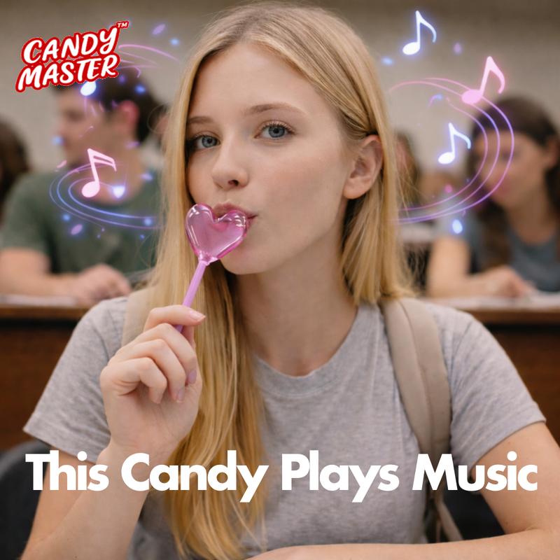 👑Candy Master MeCandy 4D Music Lollipop | linus lollipop | Bone Conduction Tech | 4D Bear/Strawberry/Dinosaur/Heart Shapes | Sugarfree, Fruity Flavor | Halal Certified | Healthy Valentine's Day Gift-A01