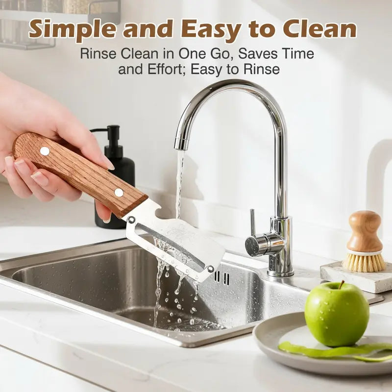 ⚡Crazy-Sale⚡60k-Sold⚡Wooden-Handled Stainless Steel Sharp Peeler with Built-In Bottle Opener for Fruits -A01