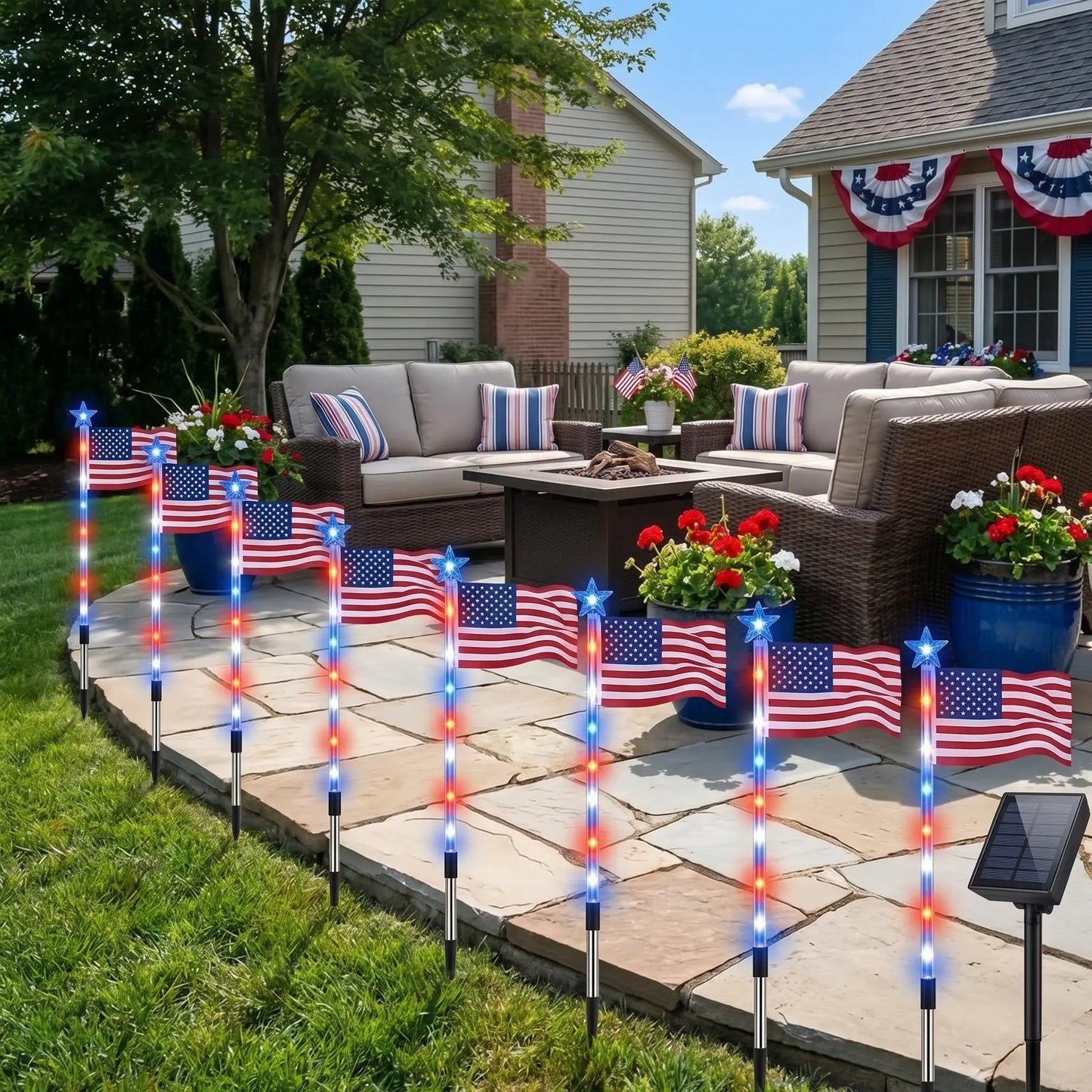 🥳2026 HOT SALE🥳💞Memorial Day Decorations Featuring Red, White, and Blue Lights for Independence Day Pathway Garden Decorations Yard Pathway-886