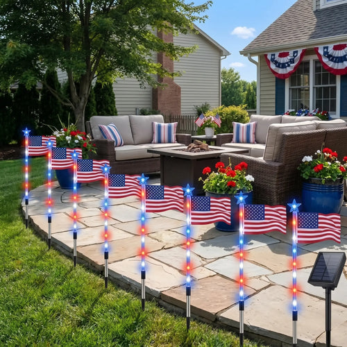 🥳2026 HOT SALE🥳💞Memorial Day Decorations Featuring Red, White, and Blue Lights for Independence Day Pathway Garden Decorations Yard Pathway-886