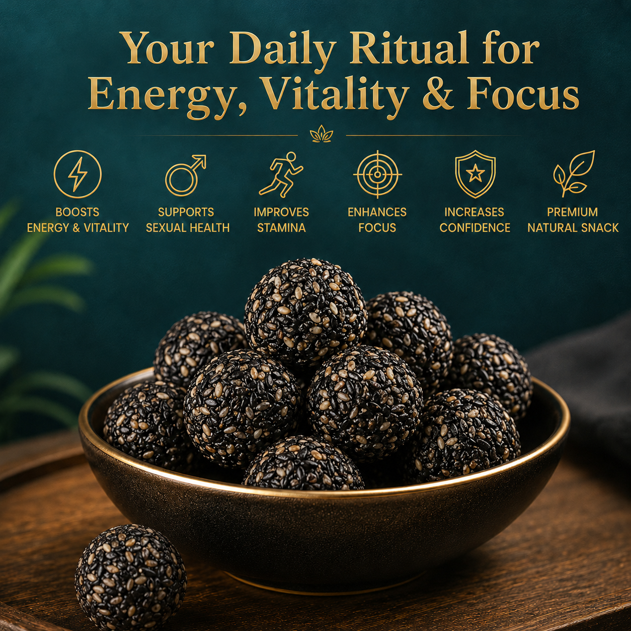 ⚡️🔥 Natural Energy & Vitality Support Formula 🌿 Polygonatum & Black Sesame Balls for Daily Stamina, Focus & Confidence | Clean Herbal Nutrition for Men’s Wellness-C7