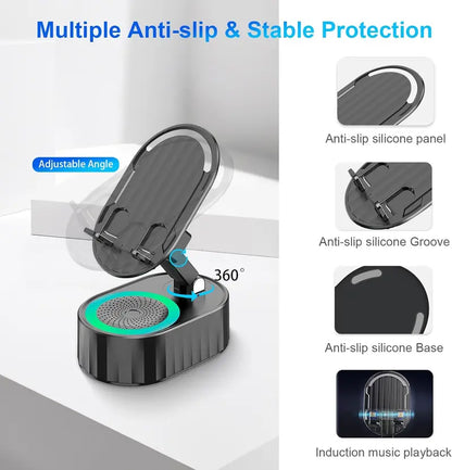🏆Wireless Induction Audio Bluetooth Speaker 5in1 Cellphone Holder USB Emergency Rechargeable (5000mAh)  🏆-A11