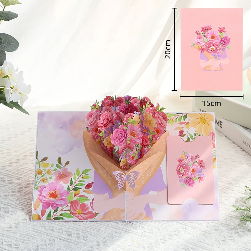 🌹Paper Love Valentine's Day Card, 3D Pop-Up Card with Flower Bouquet Keepsake Gift, Romantic Valentines Gifts and Flowers 2-in-1 Idea for Valentine, Birthday, Wedding, Anniversary, Wife Husband, Mom, Women, Him Her, Girlfriend Boyfriend-A01