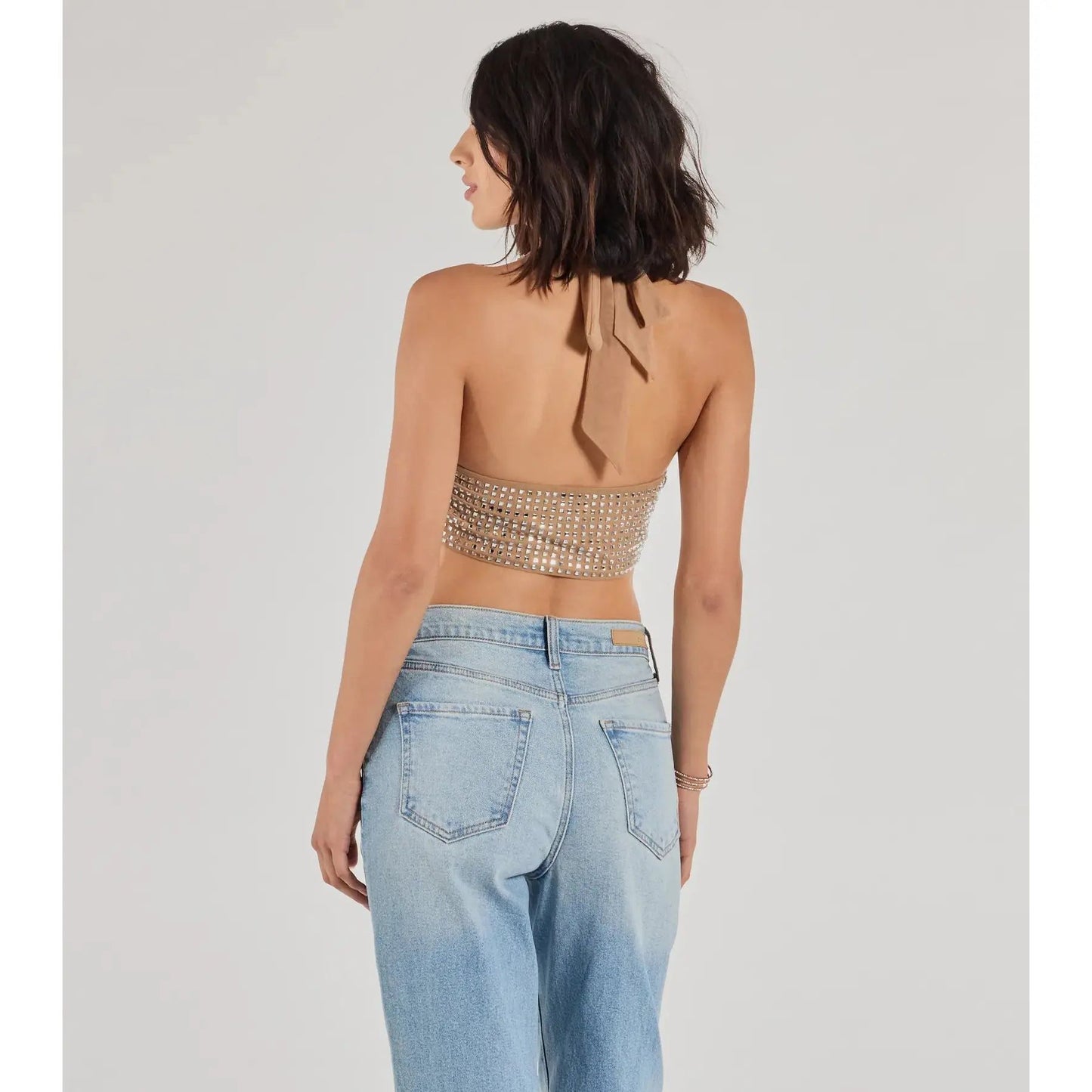🏆Flash Sale⚡ Newly Upgraded! 🏆- Cropped Rhinestone Halter Top - YTY5