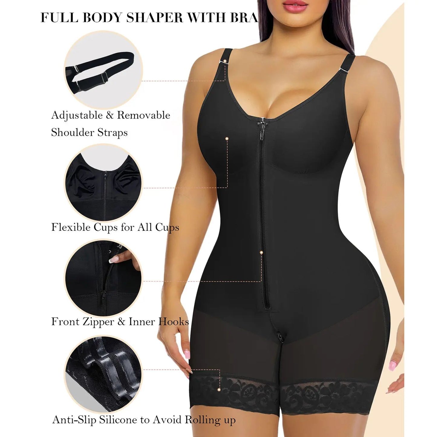 🏆Flash Sale⚡ 330K+ SOLD! 🏆- Tummy Control Butt Lifter Shaper with Zipper Crotch detachable shoulder strap - YTY5