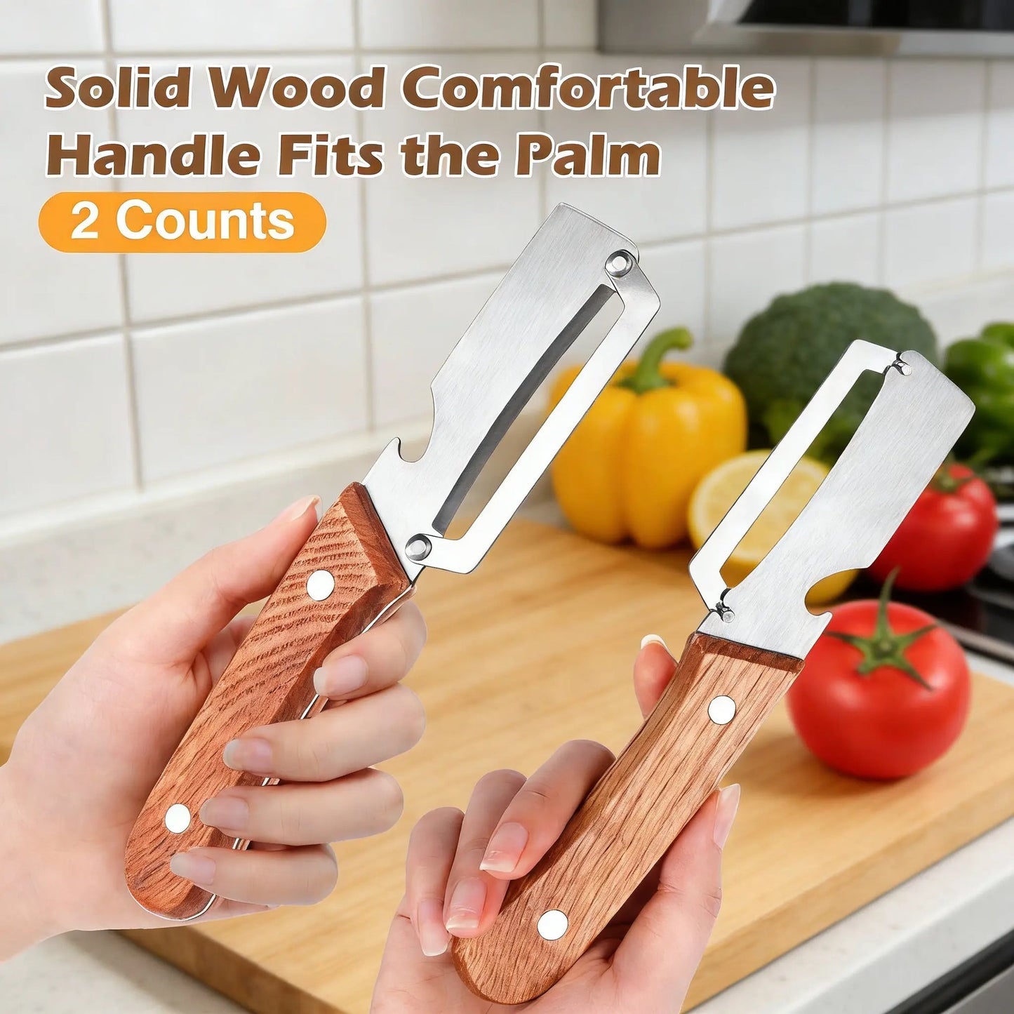 ⏰️Flash-Sale⚡Wooden-Handled Stainless Steel Sharp Peeler with Built-In Bottle Opener for Fruits & Vegetables⚡-YTY5
