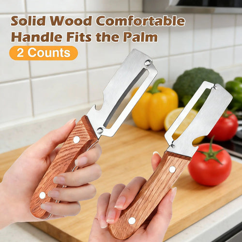 ⏰️Flash-Sale⚡Wooden-Handled Stainless Steel Sharp Peeler with Built-In Bottle Opener for Fruits & Vegetables⚡-YTY5