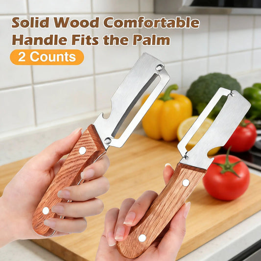 ⏰️Flash-Sale⚡Wooden-Handled Stainless Steel Sharp Peeler with Built-In Bottle Opener for Fruits & Vegetables⚡-YTY5