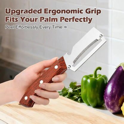 ⏰️Flash-Sale⚡Wooden-Handled Stainless Steel Sharp Peeler with Built-In Bottle Opener for Fruits & Vegetables⚡-YTY5