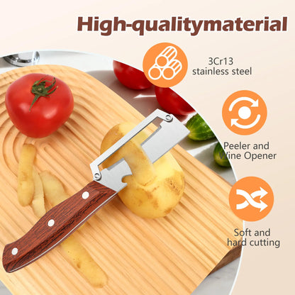 ⏰️Flash-Sale⚡Wooden-Handled Stainless Steel Sharp Peeler with Built-In Bottle Opener for Fruits & Vegetables⚡-YTY5