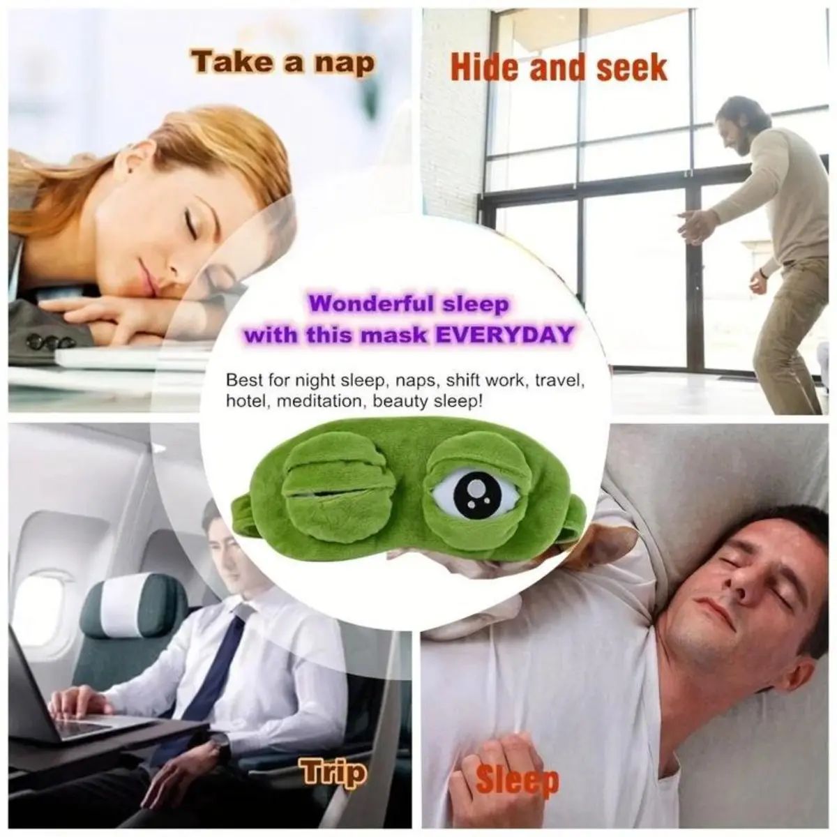 🥳2026 HOT SALE🥳💞3D Frog Sleep Mask, Soft Cartoon Eyeshade for Men and Women-ZDQ8