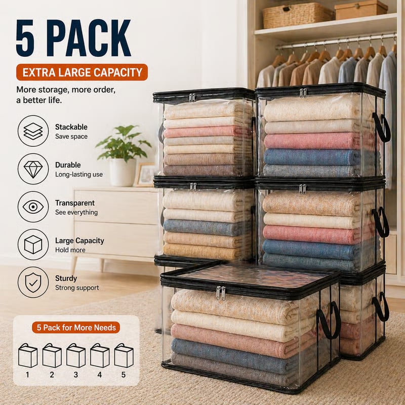 ⚡Crazy-Sale⚡Limited-Time Offer⚡Large Clear Thick Plastic Storage Box with Hinged Lid-YTY5